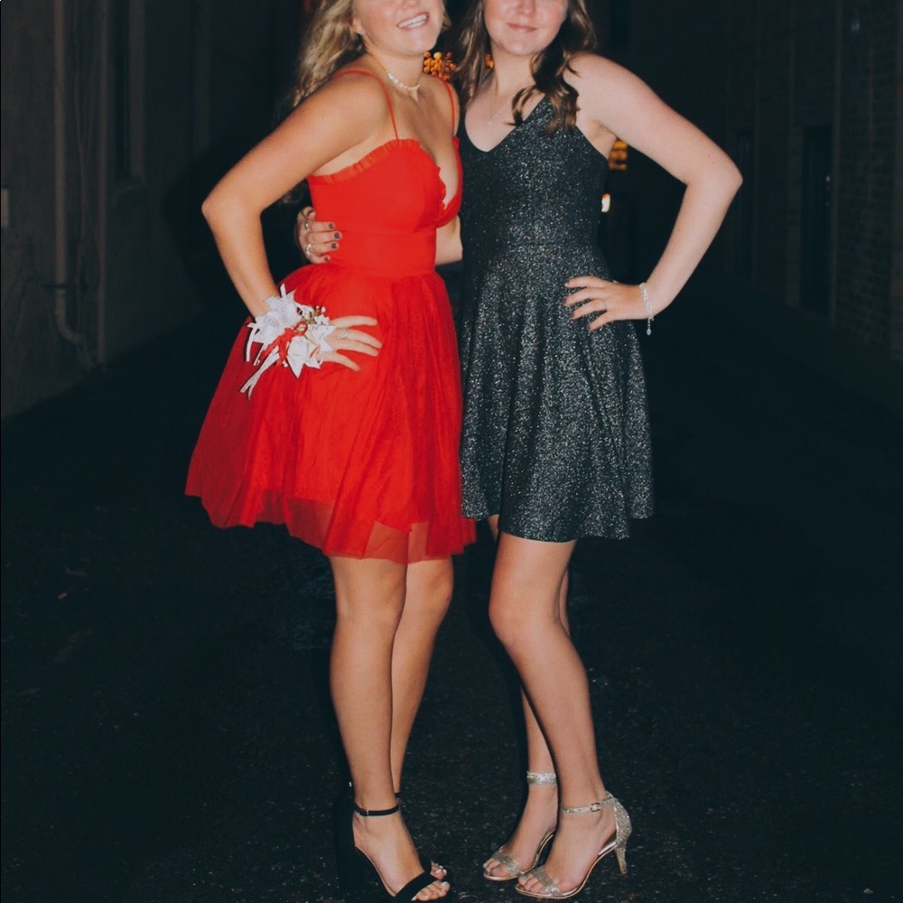 Red Cami Ruffle Mesh Mini Dress